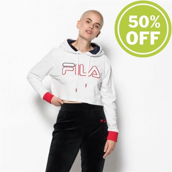 Fila Antonella Cropped Velour Hoodie Cropped, , Velour Er Women's Sweatshirts - White,NZ 248-67951